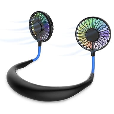 Ventilatore da Collo, Ventilatore Portatile da Collo, Mini ventilatore USB Ricaricabile Mani Libere, Ventilatore da Tavolo con 3 velocità e Luci LED per Ufficio, Casa, Aria Aperta Viaggi Sport