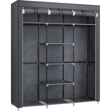 SONGMICS Armadio in Tessuto, Guardaroba Pieghevole con Barra di Sospensione, Appendiabiti, Scaffale per Borse, Giocattoli, Scarpe, Soggiorno, Camera da Letto, 150 x 45 x 175 cm, Grigio RYG12G
