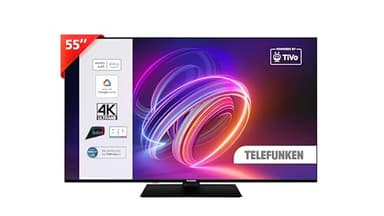 TELEFUNKEN 2025 Smart TV 55" Ultra HD TE55750B46I2PZ, TiVo TV LED 55 Pollici, Compatibile con Alexa e Google Assistant, DVB-I, Digitale DVB-T2, Dolby Vision, HDR10