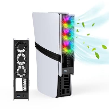 Growalleter Ventola di raffreddamento per console PS5 Pro/Slim, raffreddamento ad alta velocità con controllo automatico della temperatura, basso rumore, illuminazione RGB e porta USB 3.0 per