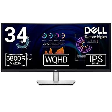 Dell P3424WE USB-C 34" WQHD (3440x1440) 21:9 3800R Monitor Curvo, 60Hz, IPS, 5ms, 99% sRGB, USB-C, DisplayPort, HDMI, 5x USB, RJ45, 3 Anni di Garanzia, Nero