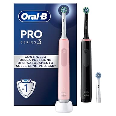 Oral-B Spazzolini Elettrici Ricaricabili Pro Series 3 Rosa e Nero con 3 Testine di Ricambio. 2 Spazzolini