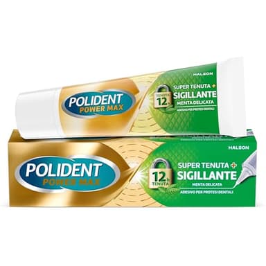 Polident Power Max Super Tenuta+Sigillante, Adesivo per protesi Dentale, 12 ore di forte tenuta, Gusto Menta Delicata, 40g​
