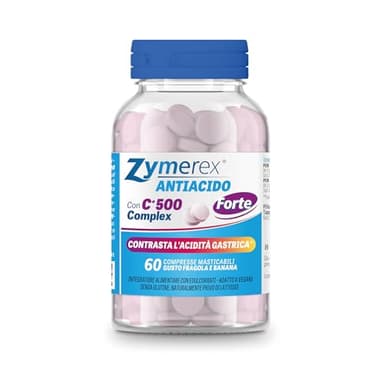 Zymerex ANTIACIDO | 60 compresse masticabili | Contrasta acidità gastrica | Azione forte | Gusto fragola e banana | Senza glutine e lattosio | Adatto a vegani
