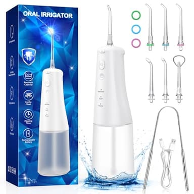 Idropulsore Dentale Professionale Idropulsore Oral Irrigatore Dentale: idropulsore portatile 310ML 6 Ugelli e 3 Modalità, IPX7 Impermeabile Idropulsore Dentale Elettrico per La Casa e I Viaggi