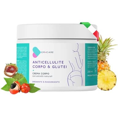 EM CARE Crema Anticellulite Forte per Cosce e Glutei Ideale anche per il Corpo Rassodante e Drenante contro la Cellulite, Effetto Tonificante Gambe da 250 ml