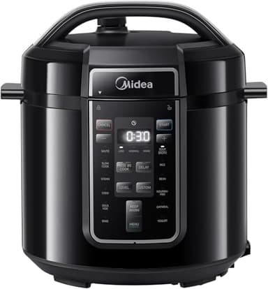 Midea Pentola a pressione elettrica 9 in 1, 12 preset multicooker istantaneo antiaderente, pentola per yogurt, cuoci riso Slow Cooker Sauté, pentola interna in acciaio inox, 6 quarti nero