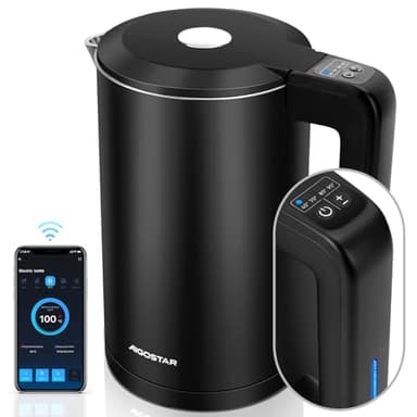 Aigostar Benjamin- Bollitore Smart controllo WLAN compatibile con Alexa e Google Home, Bollitore Elettrico Temperatura Regolabile 40-100 ℃, Doppia Parete, 1,7L 2200W. Funzione di Mantenimento Caldo