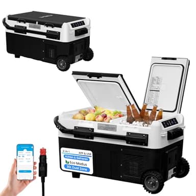 WOLTU Frigorifero Piccolo per Auto da 30L, Mini Frigo Portatile con Congelatore Piccolo, Frigorifero a Compressore 12V 24V DC, Minifrigo per Campeggio, Viaggio, Auto, Barca, Nero+Bianco