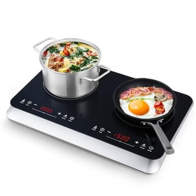 COOKTRON Piastra Induzione Doppia, Piastra Induzione 2 Fuochi Portatile, 3500W, Touch Control con Boost, Timer 4 Ore, Sicurezza Bambini, 10 Livelli di Temperatura e Potenza, Design Elegante