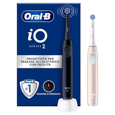 Oral-B iO 2 Spazzolino Elettrico Oral B, Nero e Rosa, 1 Testina Di Ricambio, 2 Spazzolini, Delicato sulle Gengive, Efficace sulla placca, Sensore di Pressione