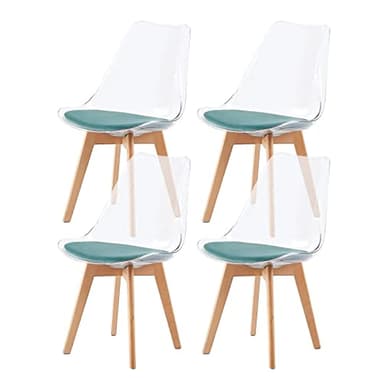EGGREE Set di 4 Sedie da Pranzo Scandinave Testate SGS per Sedie da Ristorante con Schienale Trasparente e Gambe in Legno Massiccio di Faggio, Cuscino in Velluto Verde Acqua