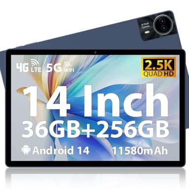 MAXLEGEN Android 14 Tablet, Display 14 Pollici 2,5K Incell, 36GB RAM+256GB ROM(TF 1TB), 4G LTE+5G WiFi Tablet con Octa Core/4 altoparlanti/11580 mAh/BT5.0/GMS/GPS, Pen/custodia/auricolare Inclusa