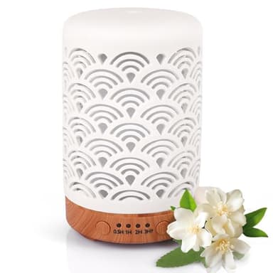 Glovios Diffusore di Oli Essenziali, 100 ml Ceramica Umidificatore Oli Essenziali con 7 Colori LED, Diffusore Aromi Ambiente, Timer, Diffusore Elettrico per Casa Ufficio, Spegnimento Automatico