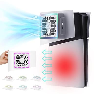 AriKroii Ventola per PS5 Slim Ventola di Raffreddamento,per accessori PS5 Slim,con dissipazione del calore laterale/8 tipi di luce ambientale RGB/3 velocità dell'aria/USB 2.0