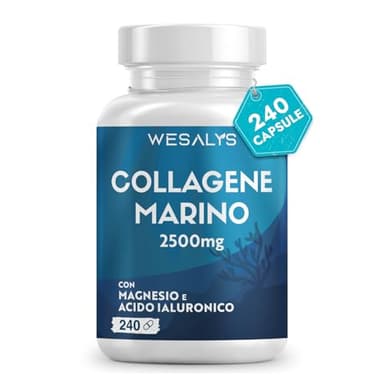 Collagene Marino con Acido ialuronico - 240 Capsule - 2500mg di Collagene idrolizzato, Integratore con Biotina, Vitamina C, Coenzima Q10 per Pelle, Capelli e Articolazioni