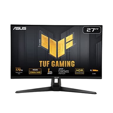 ASUS TUF Gaming VG27AQA1A Monitor Gaming 27”, WQHD, Overclock Fino a 170 Hz, Tecnologia Extreme Low Motion Blur, Freesync Premium e Shadow Boost, 1 ms (MPRT), HDR, DisplayWidget Lite, Nero