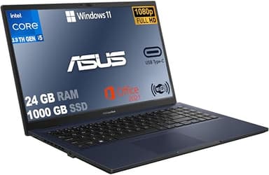 ASUS Notebook, pc portatile, Cpu Intel i5 di 13Th 10 Core, Ram 24 Gb, SSD M.2 Nvme da 1tb, 15,6 FHD, wi-fi, 4 Usb, Bt, Intel Iris xE, Windows 11 Pro, Pacchetto Office 2021, pronto All'uso