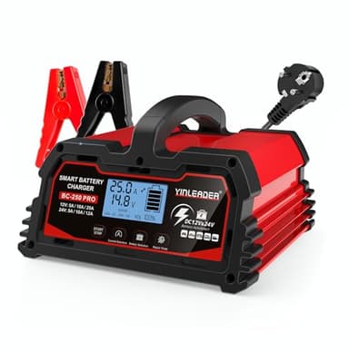 Caricabatteria per auto, 25 A, 12 V/24 V, caricatore per auto, completamente automatico, intelligente con schermo LCD, caricabatterie per batterie auto, 12 V, batteria LiFePO4