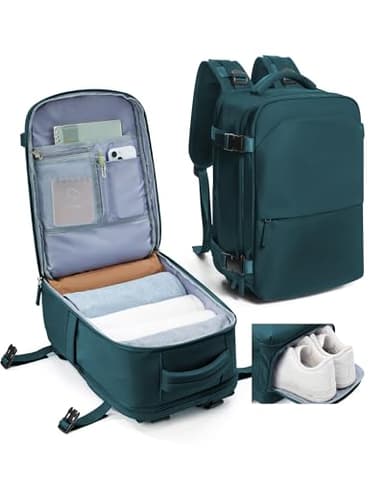 kibachev Zaino da Viaggio Aereo Bagaglio a Mano Con Portascarpe 40x30x20, Capiente Borsa Porta Pc Impermeabile Donna/Uomo, Zaino Business Multitasche (Blu Pavone)