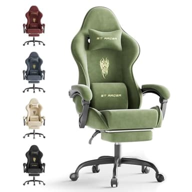Ferghana Sedia Gaming, Sedia da gaming Ergonomica in Velluto，Sedia Gamer Massaggiante con Cuscino Lombare Massaggio，Poggiatesta，Poggiapiedi，Reclinabile，Professionale Sedia da Ufficio Gaming，Verde