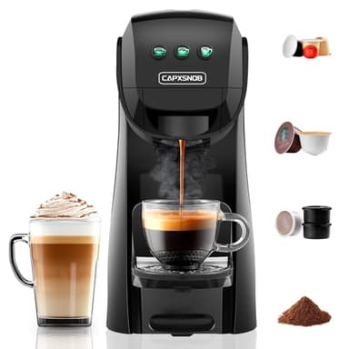 Warriors1 Macchina da Caffè a Capsule 4 in 1 per Nespresso, Lavazza Espresso Point, Dolce Gusto e Caffè Macinato, 20 Bar, 0,8 L, Calore e Quantità Regolabili, Automatica e Compatta per Casa e Ufficio