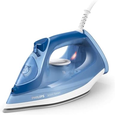 Philips Ferro da stiro a vapore 3000 Series, 2.400 W, Potenza costante di 40 g/min, Colpo di vapore da 180 g, Piastra in ceramica, Vapore verticale, Colore blu (DST3031/20)