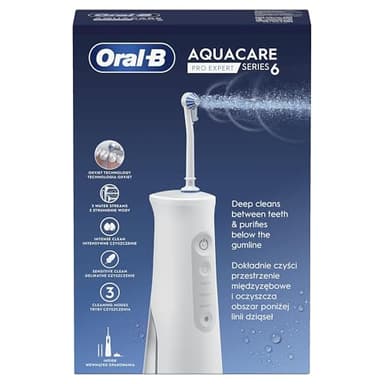 Oral-B AquaCare Pro-Expert Serie 6 Irrigatore con tecnologia ossigeno, 3 punte, 2 getti d'acqua, bianco