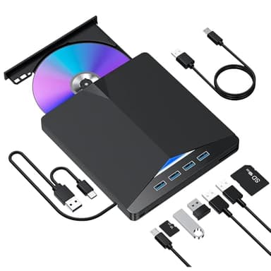 Unità CD DVD esterna, masterizzatore portatile CD/DVD RW USB 3.0 e tipo C, con slot SD/TF e 4 porte USB, sottile unità disco ottico per laptop, Windows, Linux, MacBook e iMac