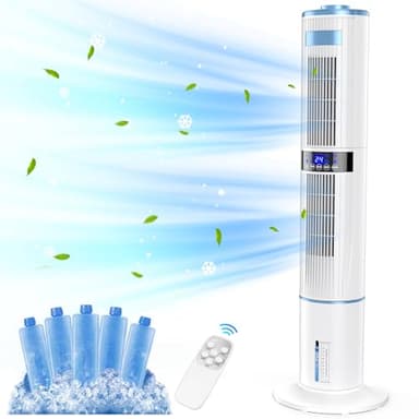 Condizionatore Portatile Senza Tubo, Raffreddatore d'aria 65W, Silenzioso con Night Mode, 4 Modalità Ventilatore Aria Fredda, Timer 1 a 24 ore, Climatizzatore 4 L, Telecomando, Oscillazione 60°e 360°