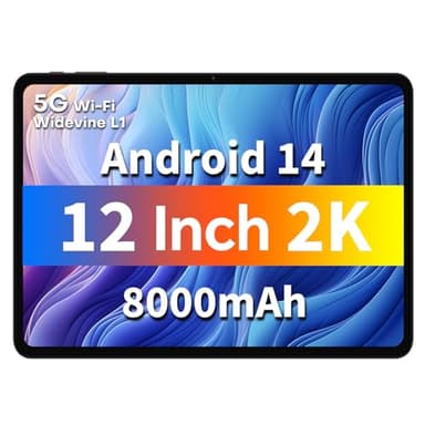 ODEA 【Tablet 12 Pollici 2K 2000x1200 IPS Display】 A12 Android 14 Tablets,8000mAh Batteria,12GB+128GB(4TB TF),Unisoc T606 Octa-Core A75 CPU 2Ghz,13MP/5G WiFi/BT 5.0/GPS/Face ID/Widevine L1 Netflix