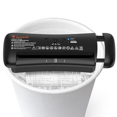 Bonsaii Distruggi Documenti, Taglio a Strisce 6mm, Fino a 6 Fogli, Compatibile con Cestini 28-42 cm, Distrugge Carta & Carte di Credito, Protezione da Surriscaldamento, 3 Modalità, S119-A