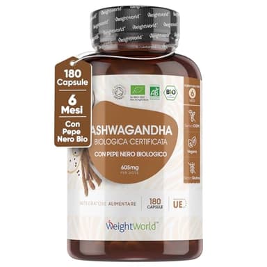 Ashwagandha Bio e Pepe Nero, 180 Ashwagandha Capsule (6 Mesi), Ashwagandha Alto Dosaggio e Pepe Nero Bio, Certificato Soil Association Ashwagandha Polvere Pura, Withania Somnifera (Ginseng Indiano)
