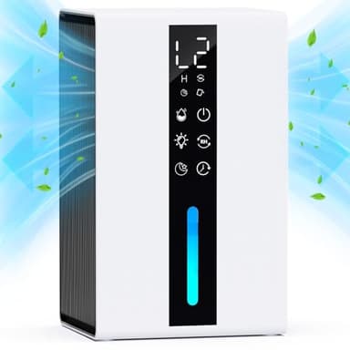 Deumidificatore KIMBONNI, Modalità di Sospensione Automatica, Timer 48 Ore, Auto-off, Luce 7 Colori, Portatile per Muffa e Umidità, per Cantina, Bagno, Ripostiglio