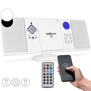 oneConcept Radio Portatile con Lettore CD HiFi, Radio FM Bluetooth e impianto Stereo Casa AUX + 2 Altoparlanti, Display LCD, Telecomando, Sveglia, MP3 e SD, Impianto Hi Fi Stereo Casa Potente 3W