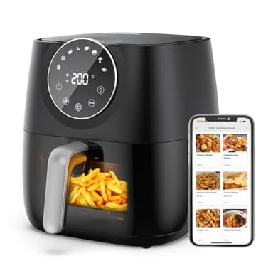 Joyami Friggitrice ad Aria 5,7L XXL Air Fryer con 100+ Ricette Italiano, 8 Funzione Predefinita, Finestra Visibile Con Display Digitale Senza Olio Adatto per 2-4 Persone, 1700W Nero