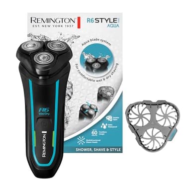 Remington Rasoio elettrico Barba R6 - Utilizzo su asciutto e bagnato - 100% impermeabile, Lame a doppia traccia, Testine multidirezionali, batteria al litio, Ricarica USB, Rasoio a testine R6000