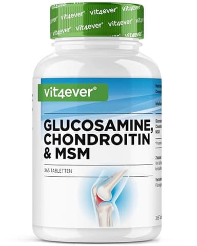 Glucosamina Condroitina MSM - 365 compresse - Dosaggio elevato con 2000 mg al giorno - Fornitura per 3 mesi - Senza additivi indesiderati