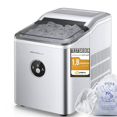 Macchina Ghiaccio 14KG in 24h, Pronto in 6-8 Minuti, Macchina del Ghiaccio Casa 2L, Macchina per il Ghiaccio Professionale Silenzioso Compatto Senza Impianto Idraulico, NORTHCLAN (Argento)