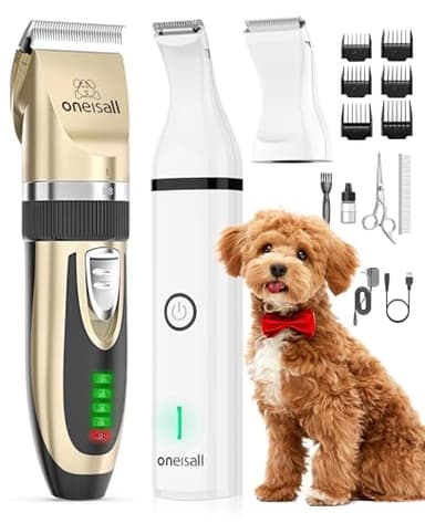 oneisall Tosatrice per cani e taglia zampe per cani, kit 2 in 1 a basso rumore senza fili per toelettatura di animali domestici per cani di piccola e grande taglia gatti animali