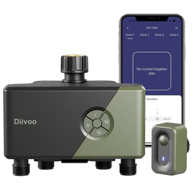 Diivoo Centralina Irrigazione WiFi 4 Vie, Timer Irrigazione Automatica con 24 Programmi & 2 Modalità & Ritardo Pioggia, Temporizzatore Irrigazione 4 Uscite Compatibile con Alexa & App per Giardino