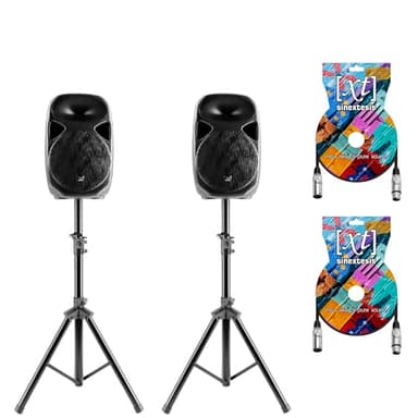 Sinextesis Impianto Audio Acustico con Coppia Altoparlanti Casse Attive Amplificate 400W con Woofer da 8", coppia di Stativi, 2 Cavi XLR da 5 mt. (Kit 8" Mp3)