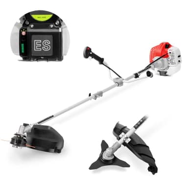 GREENCUT GGT650XE-2 - Decespugliatore a benzina con motore a 2 tempi da 65 cc da 4,9 cv, avviamento elettrico, 2 accessori di taglio, manubrio a doppia impugnatura, regolatore di potenza