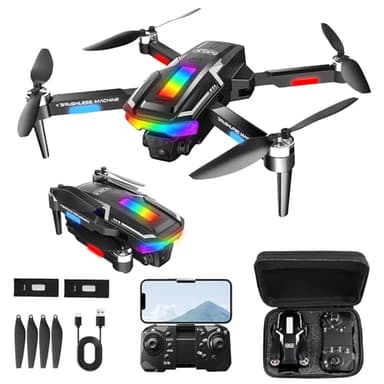 Gerbala Drone Brushless Pieghevole per Principianti, Drone Wi-Fi FPV con Telecamera HD 1080P e 2 Batterie, Sensore di Gravità, Decollo/Atterraggio con Tasto, 3D Flip, Follow Me, Doppia Fotocamera