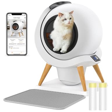 HONEYGUARIDAN Lettiera Gatto Autopulente, 60L Lettiera Automatica per Gatti, Controllo App/Monitor di Salute Intelligence/Antiodore Lettiera Autopulente per Più Gatti, Doppia alimentazione