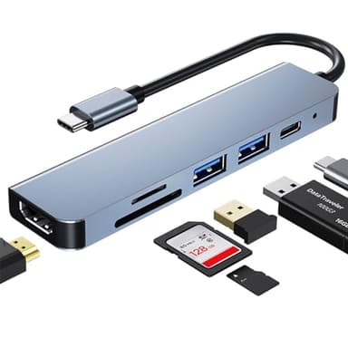 Hub Adattatore multi-porta USB C per MacBook Pro,6-in-1 USB C a HDMI compatibile con computer portatili USB C e altri dispositivi di tipo C(4K HDMI USB3.0 Card Reader 87W PD) (hub usb c(Blue))