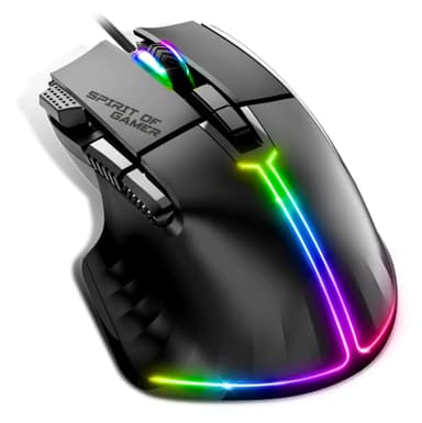 Spirit Of Gamer | Mouse Gaming Cablato PC 12800 DPI | Mouse RGB con 8 Pulsanti Programmabili di cui 1 Rapid Fire | 13 Effetti di Retroilluminazione | Mouse Ergonomico con Appoggio per Pollice