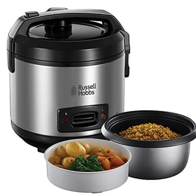 Russell Hobbs Cuociriso - 1,2 l, Incluso inserto per cottura a vapore - Pentola con rivestimento antiaderente; cucchiaio per riso e misurino, Acciaio Inox 27080-56
