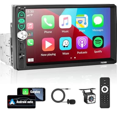 SIXWIN 1 Din CarPlay Android Auto Autoradio con 7 Pollici Schermo, Stereo Auto Bluetooth Chiamate in Vivavoce con Touch Screen FM USB AUX TF Controllo del Volante Mirror Link+Microfono+Retrocamera