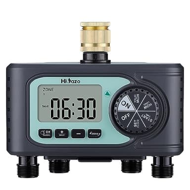 HiOazo Centralina irrigazione 4 vie, 4 programmi di irrigazione, Timer Irrigazione Automatica, Ritardo per Pioggia, Modalità Manuale, Programmatore Irrigazione per Prato e Giardino